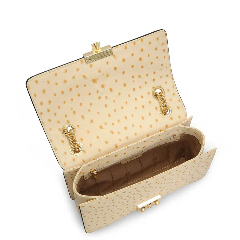 Da Milano Vanilla Small Ostrich Leather Shoulder Bag - Vanilla for Women | Best Price UAE